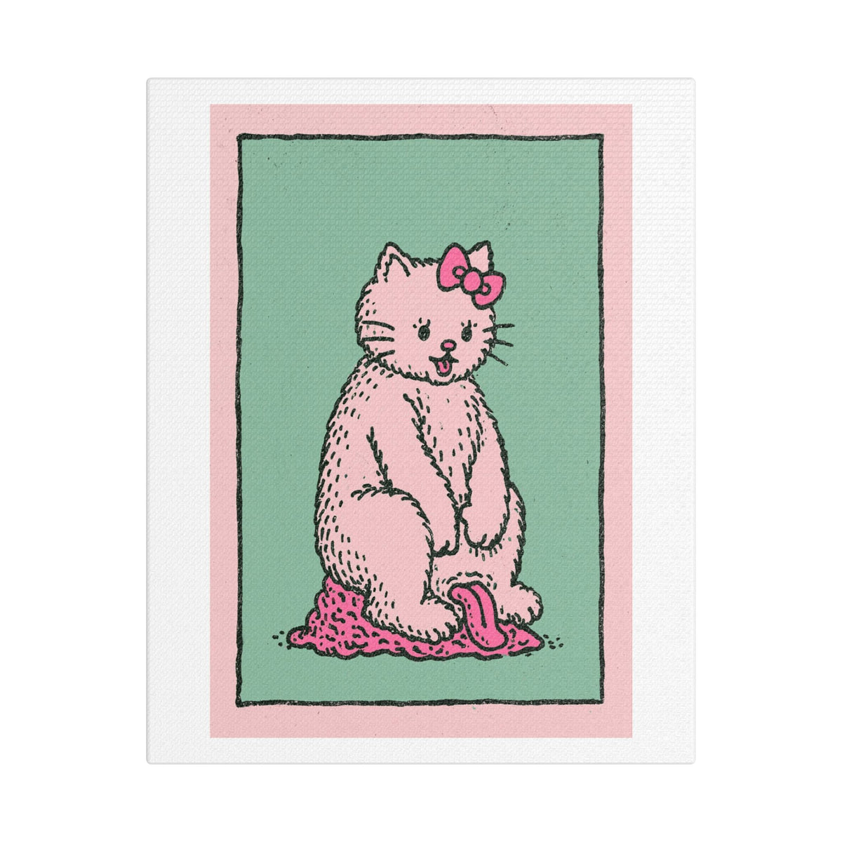 Cute Pink Cat Stretched Canvas Wall Art