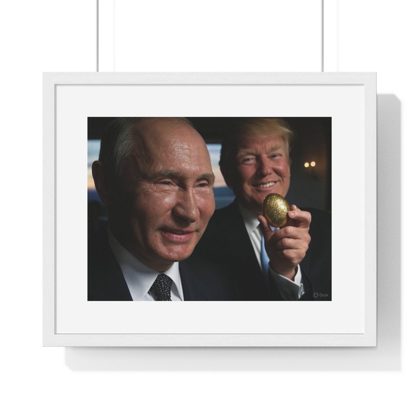 Putin, Trump and the Legend of the Golden Egg, Abstract Art 'Designed by AI' Framed Print