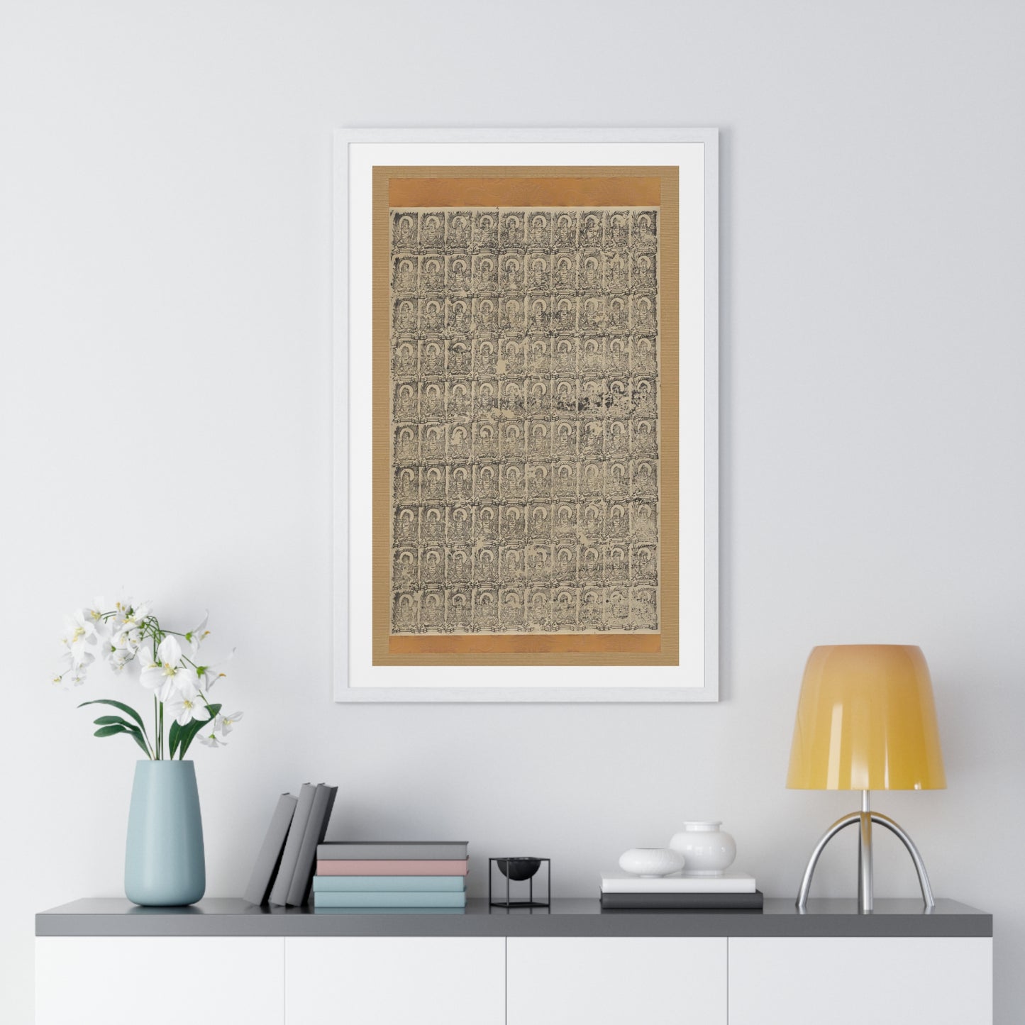 Stamped Images of the Wisdom King Fudō (Acala), Antique Japanese Scroll, from the Original, Framed Art Print