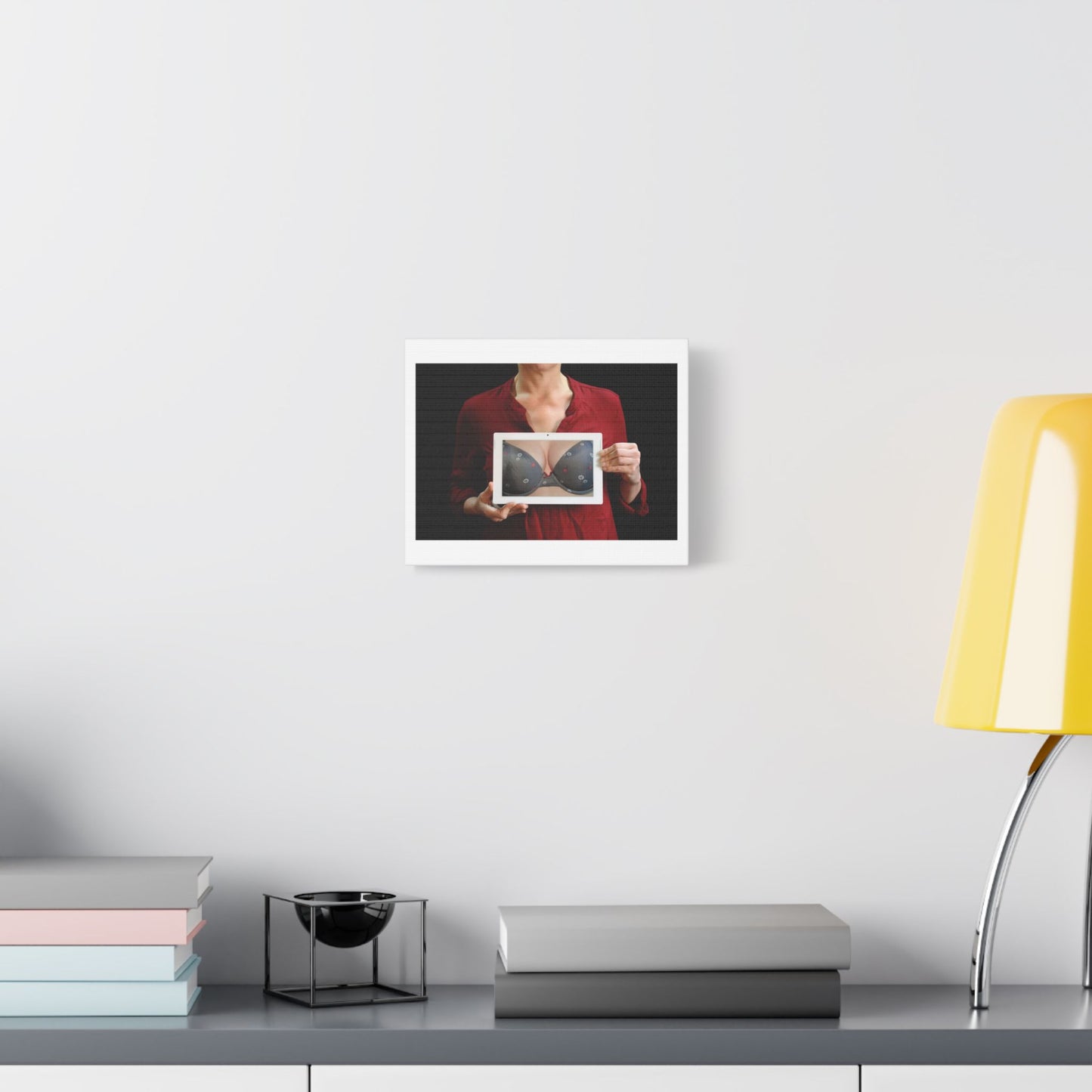 Woman Showing Her Bra, Photographic Art 'Designed by AI', Print on Canvas