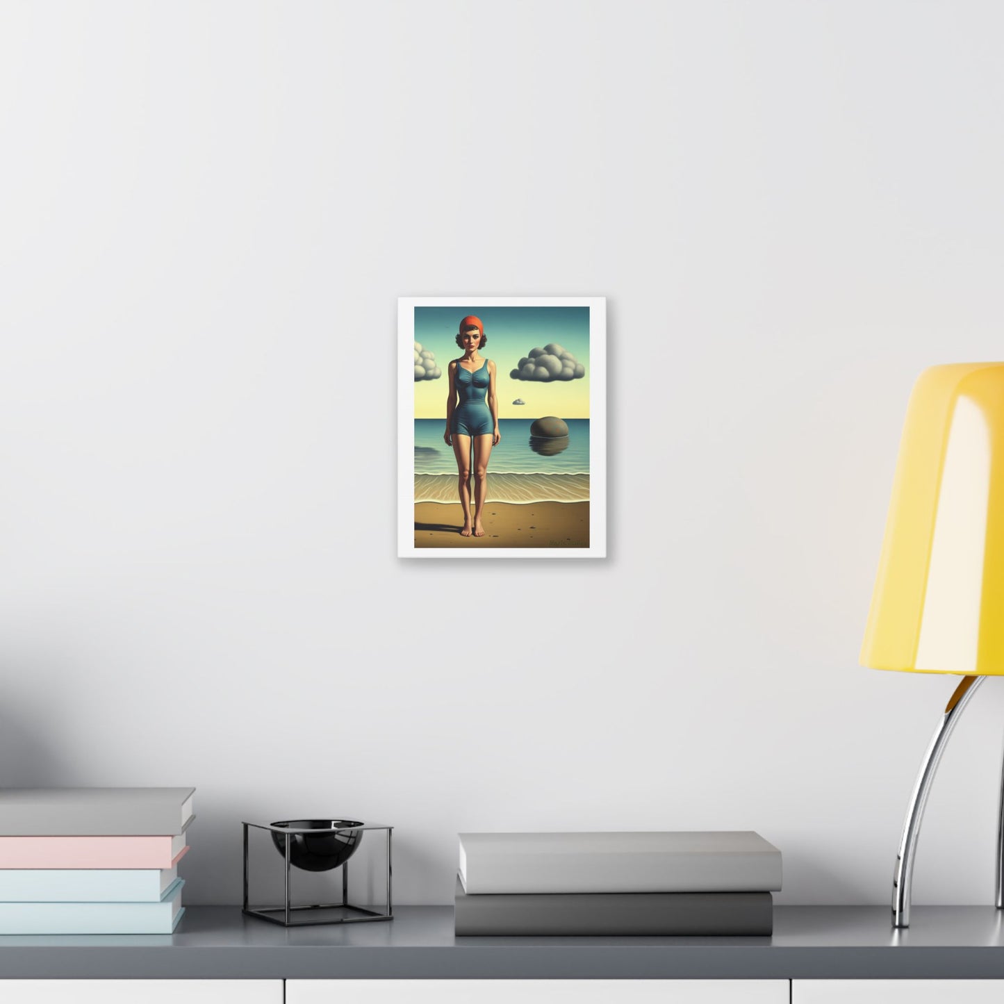 Woman at the Beach, Rene Magritte Art Style 'Designed by AI' Canvas Art Print