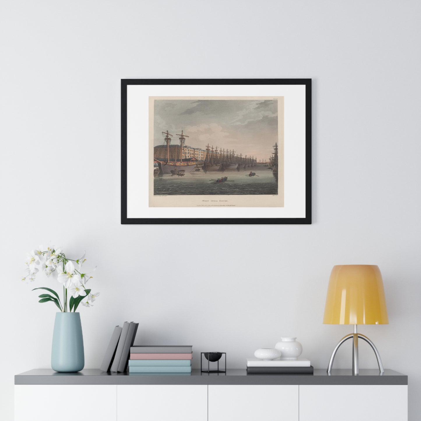 West India Docks (1810) by Rowlandson and Pugin, from the Original, Framed Art Print