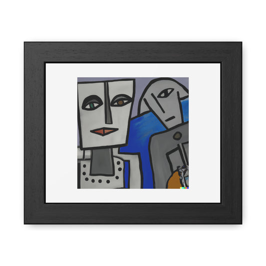 Robot And Human Digital Art 'Designed by AI' Wooden Framed Print