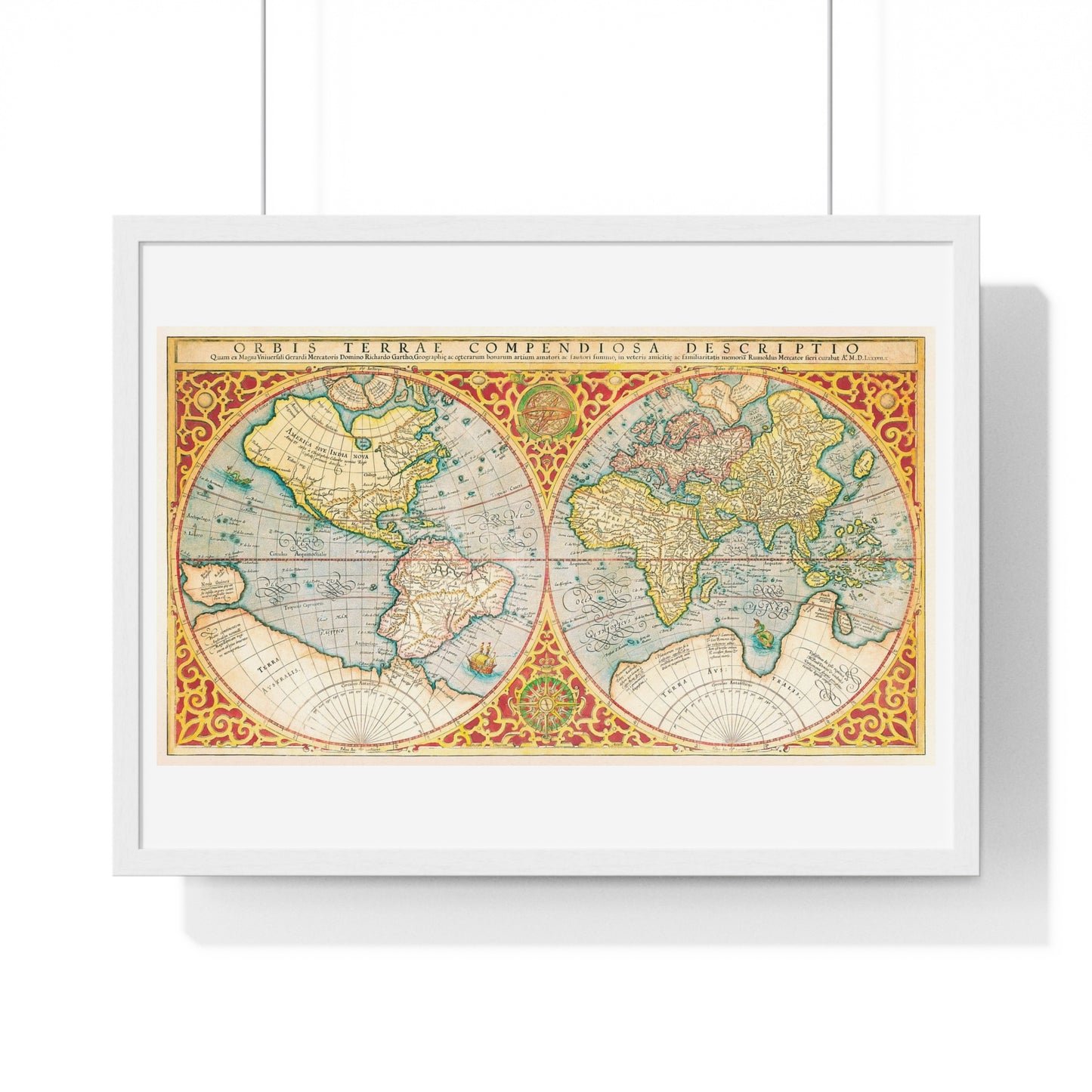 Antique Map 'Orbis Terrae' (1637) by Gerhard Mercator from the Original, Framed Art Print