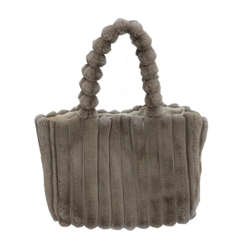 Vireous Block Colour All-Matching Fur Handbag