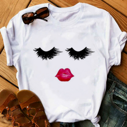 Lips and Lashes Design Women's Fashion T-Shirt