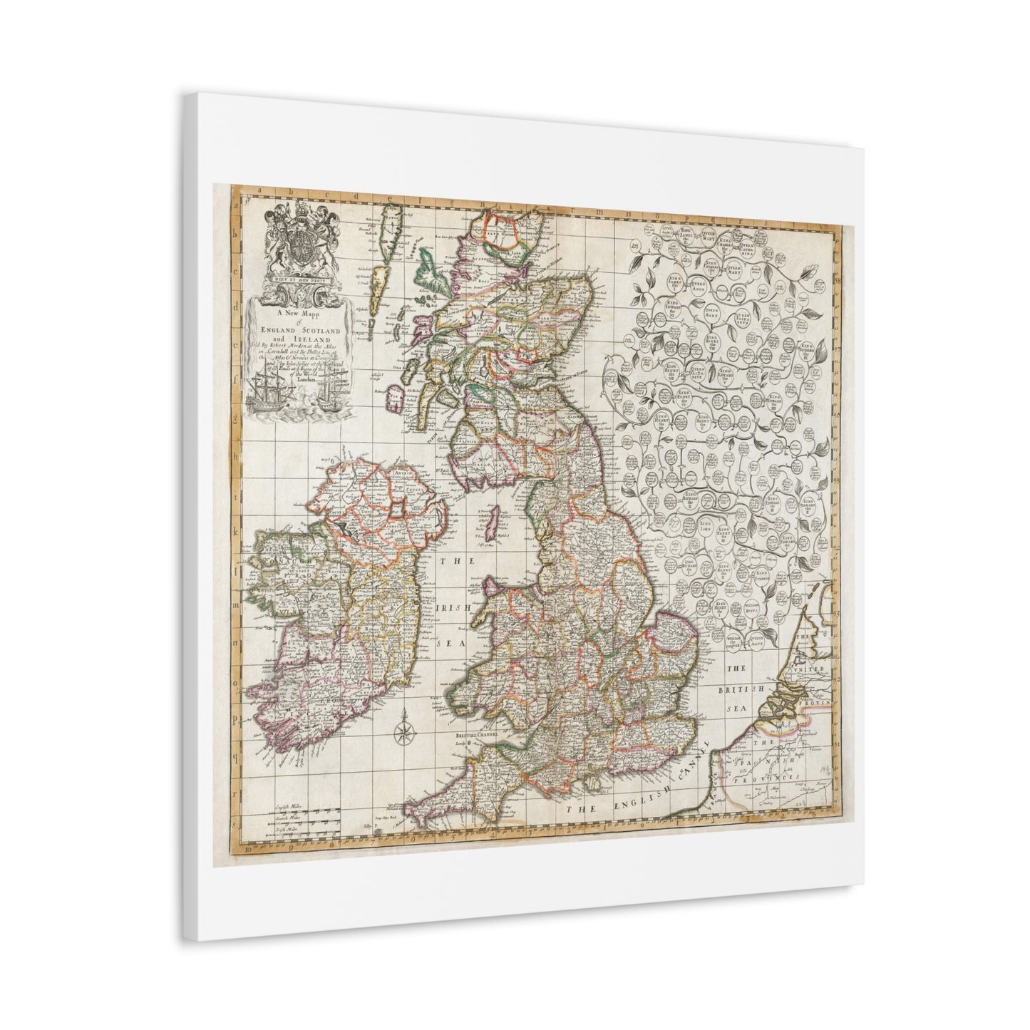 Antique Map of England Scotland and Ireland (1687) drawn by Robert Morden Art Print from the Original on Satin Canvas