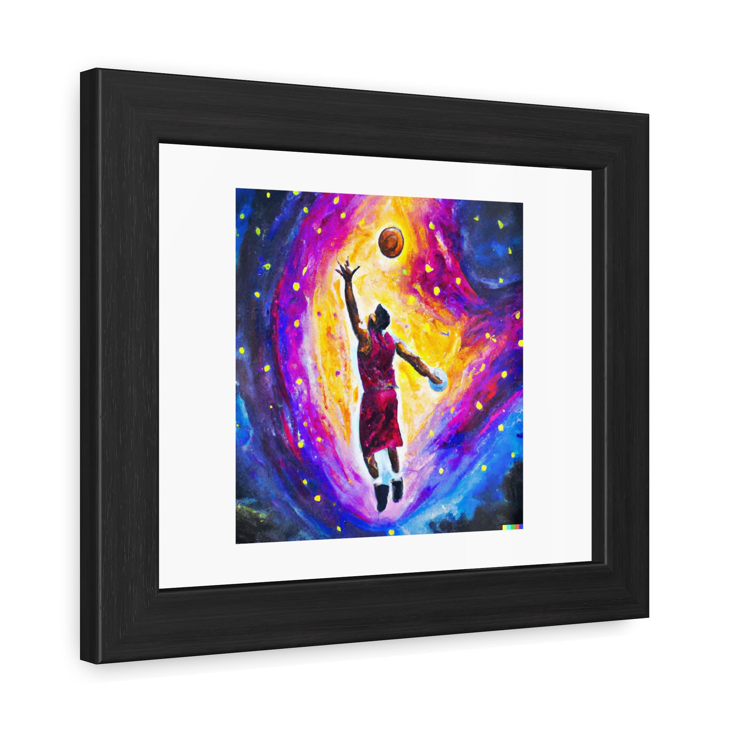 Expressive Painting Of Basketball Player Depicted As An Explosion Of A Nebula 'Designed by AI' Wooden Framed Print