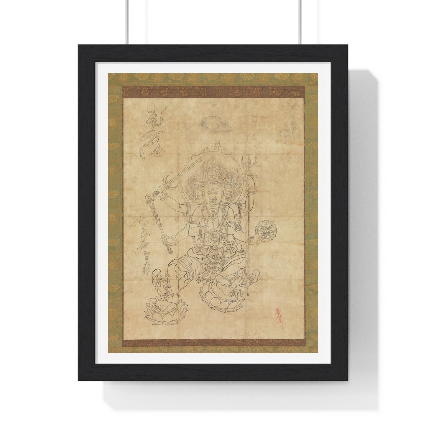 Antique Japanese Drawing of the Wisdom King Daiitoku (Daiitoku Myōō) from the Original, Framed Art Print