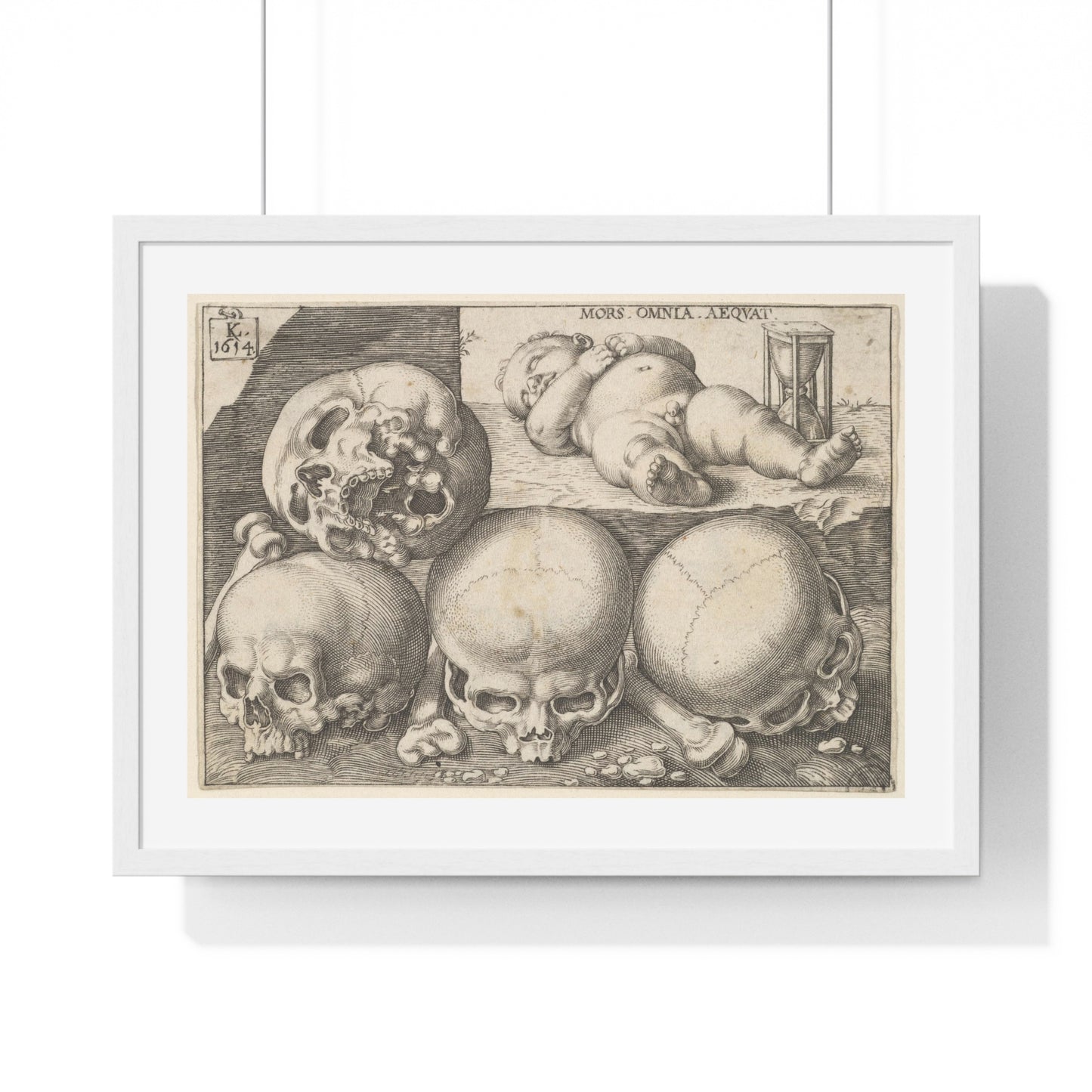 Sleeping Child with Four Skulls 'Reverse Copy' (1595–1637) by Lucas Kilian, from the Original, Framed Art Print