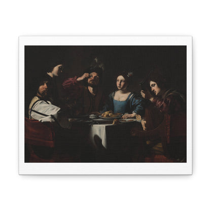 Banquet Scene with a Lute Player (1625) by Nicolas Tournier, from the Original on Satin Canvas