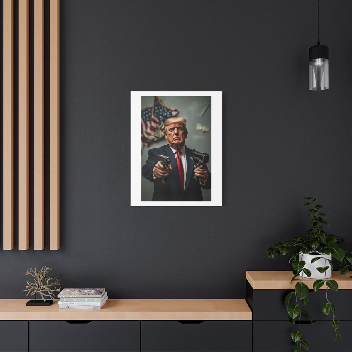 Gangster Donald Trump, Surrealist Art Print on Satin Canvas, Stretched