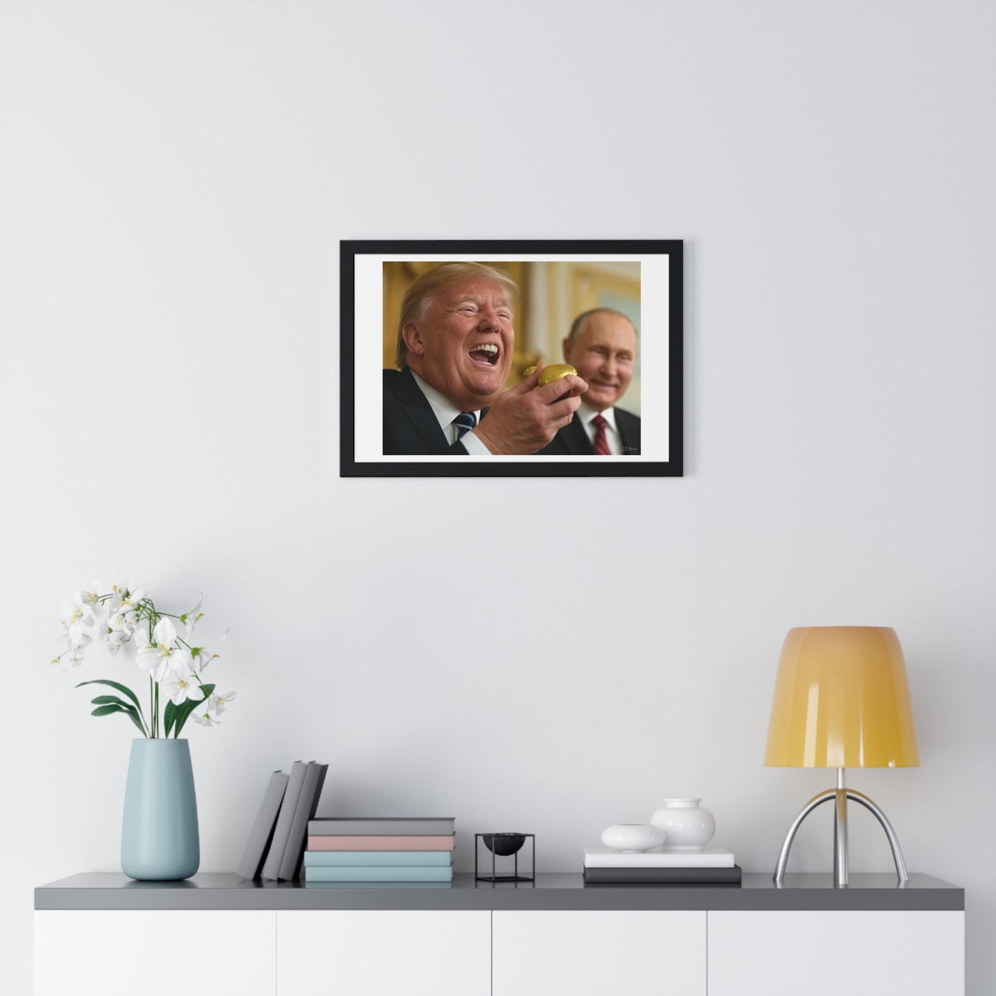 Putin, Trump and the Legend of the Golden Egg II, Abstract Art 'Designed by AI' Framed Print