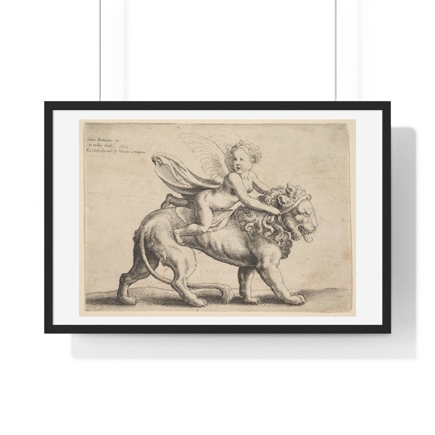 Cupid on a Lion (1652) by Giulio Romano, from the Original, Framed Art Print