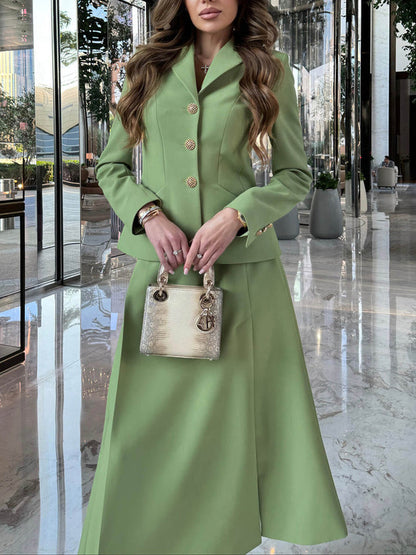 Women's Blazer and Slit Skirt Suit, Avocado Green