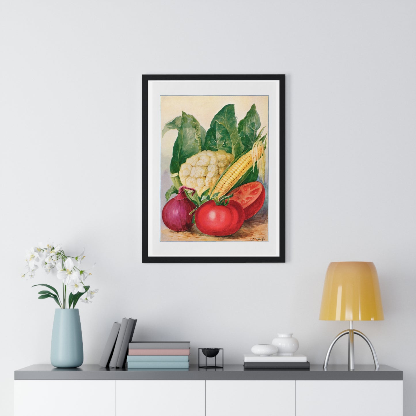 Vegetable Watercolour Illustration, from 'The Open Door to Independence' (1915) by Thomas E Hill, Framed Art Print