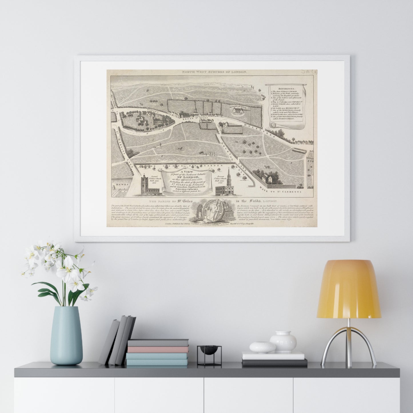 Antique Map of the Parish of St Giles in the Fields, London (1818), from the Original, Framed Art Print