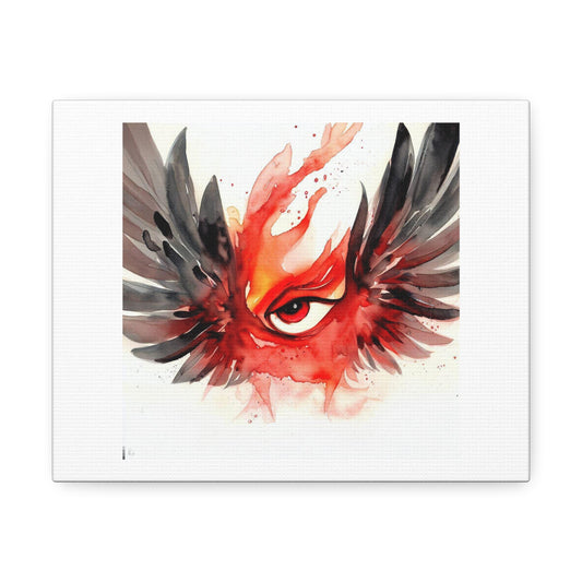 Ink and Red Aquarelle Painting of Phoenix Wings, With a Fiery Eye in the Middle 'Designed by AI' Print on Canvas