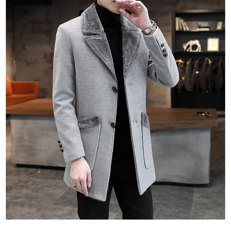 Men's Faux Fur and Chenille Thick Overcoat