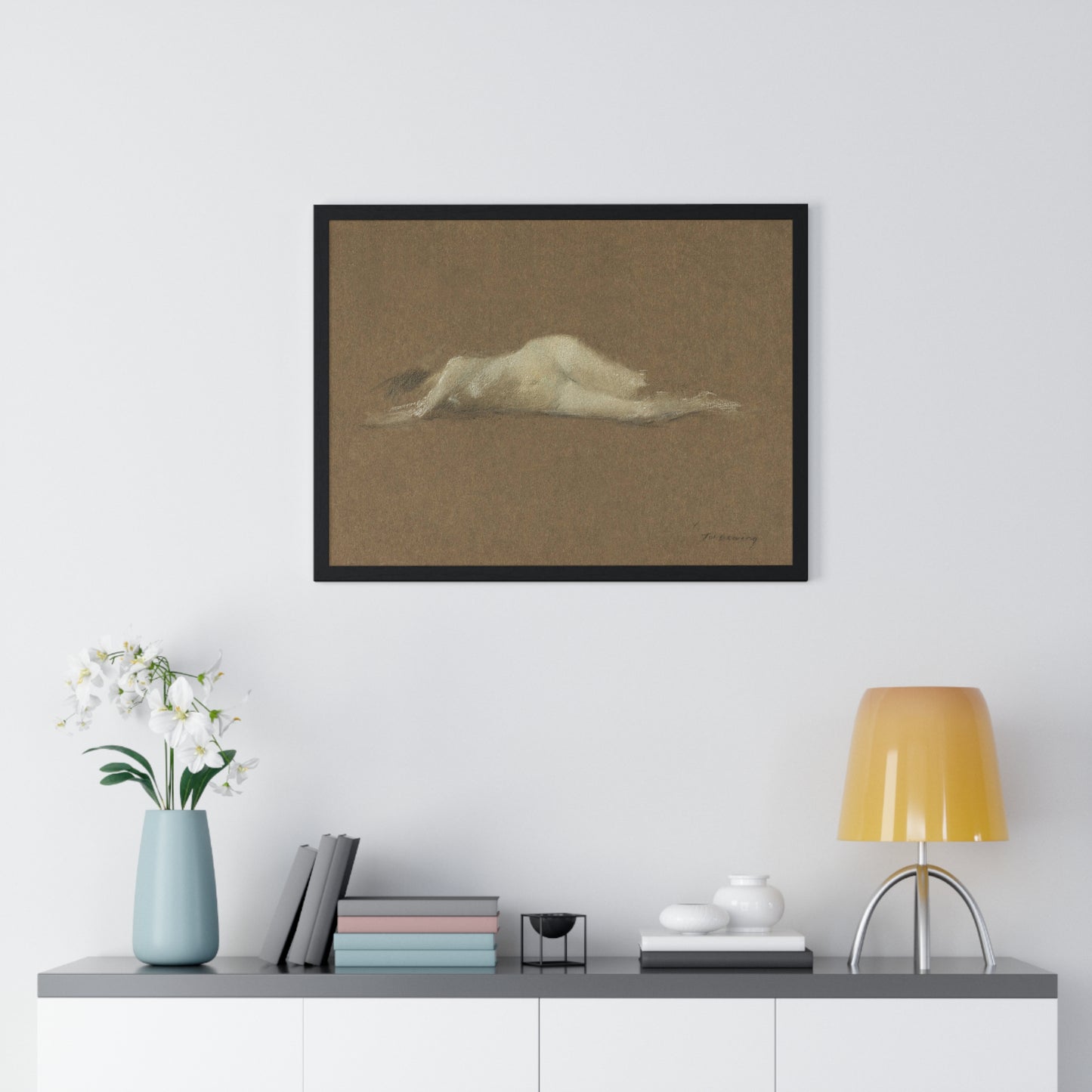 Nude Woman on Her Side by Thomas Wilmer Dewing from the Original, Framed Art Print