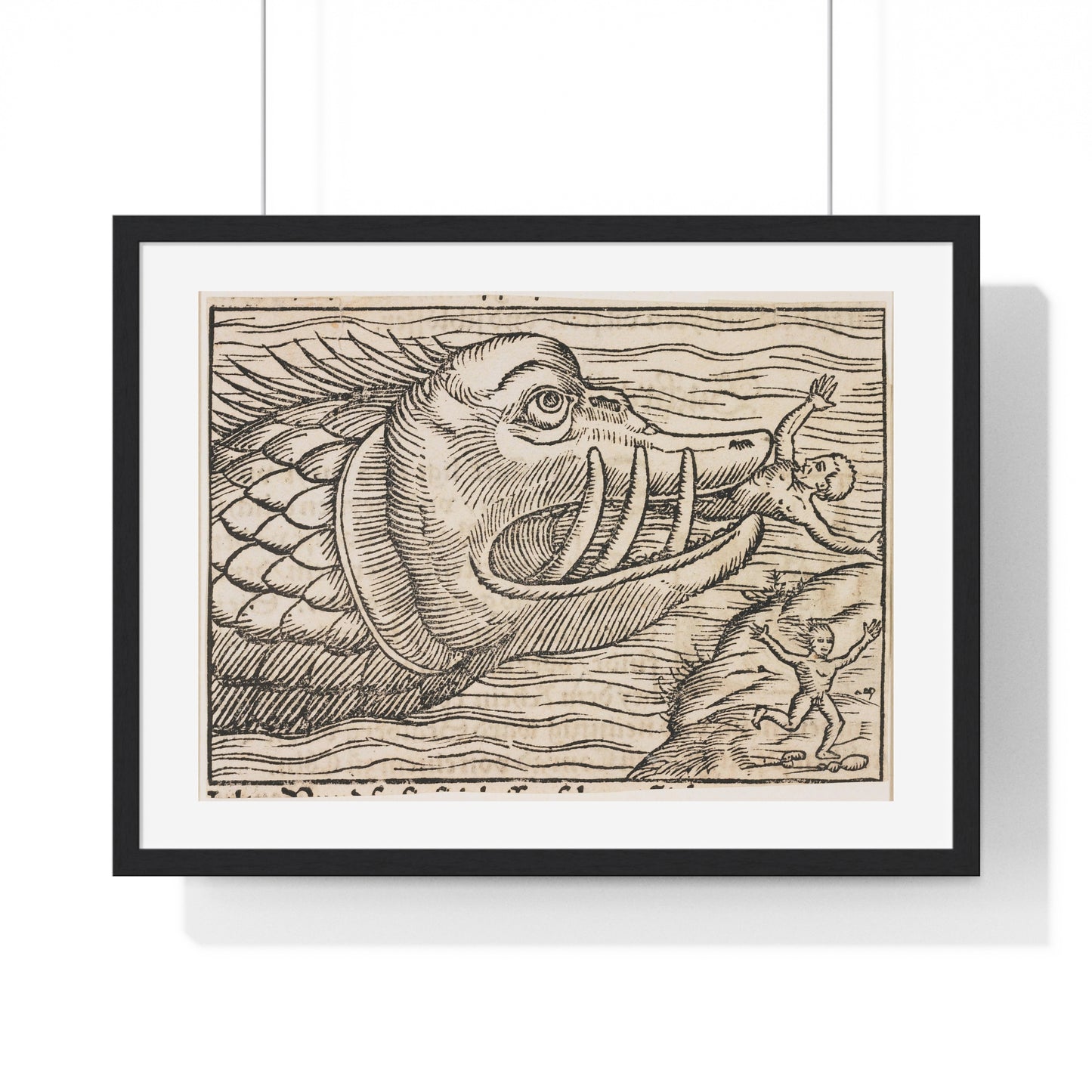 Jonah and the Whale 16th Century Print from the Original, Framed Art Print