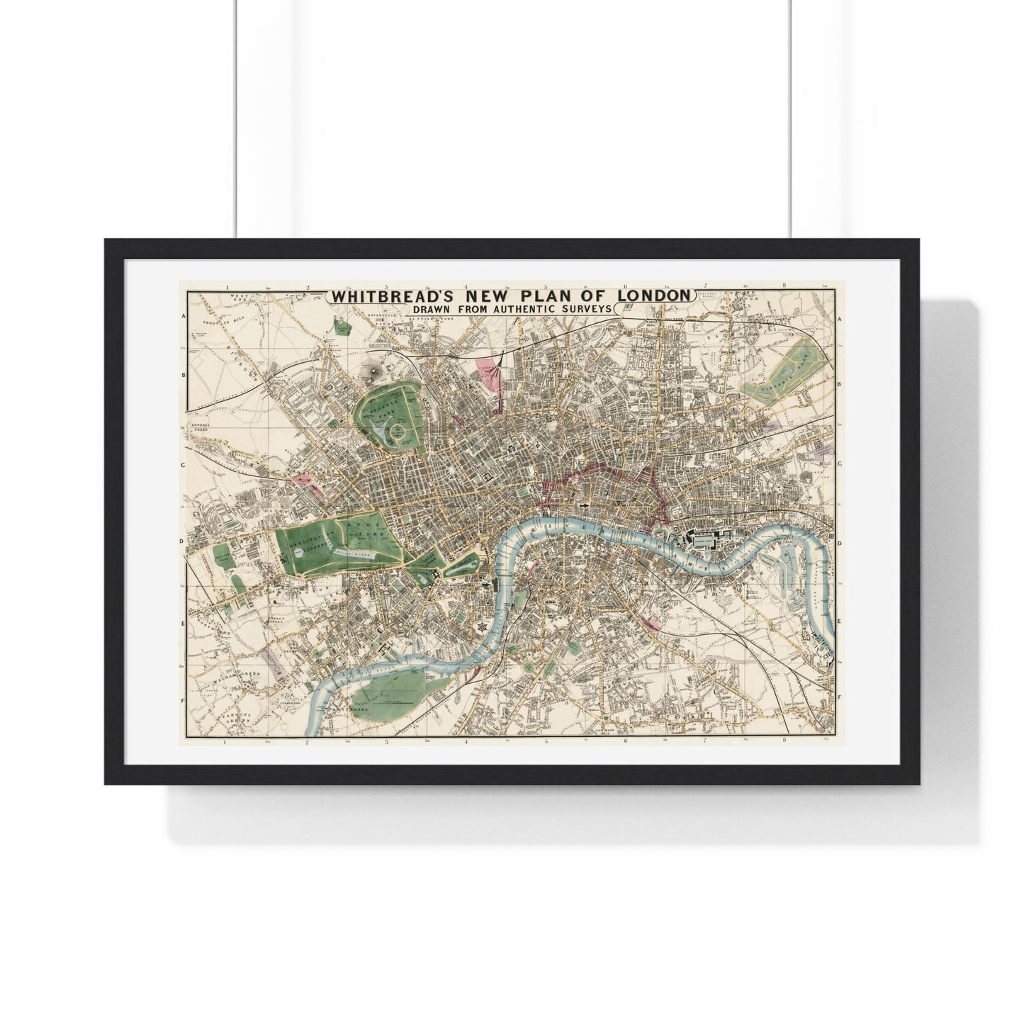 Whitbread's New Plan of London Drawn from Authentic Survey (1853) from the Original, Framed Art Print