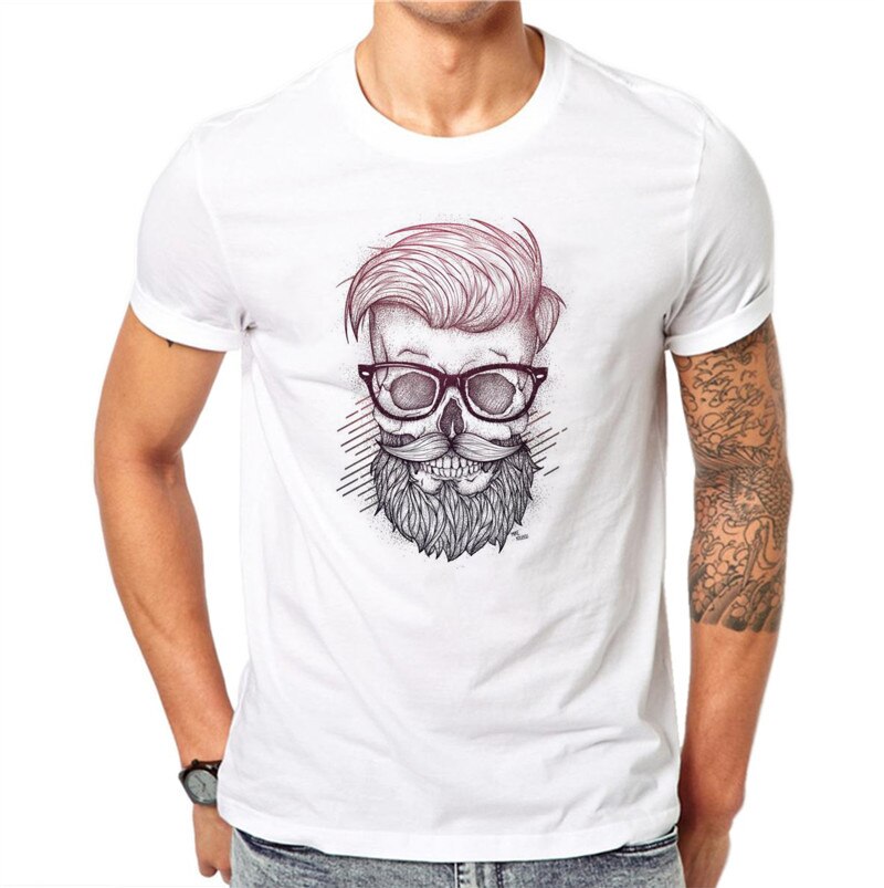 Hipster Skull, Men's Printed Cotton T-Shirt