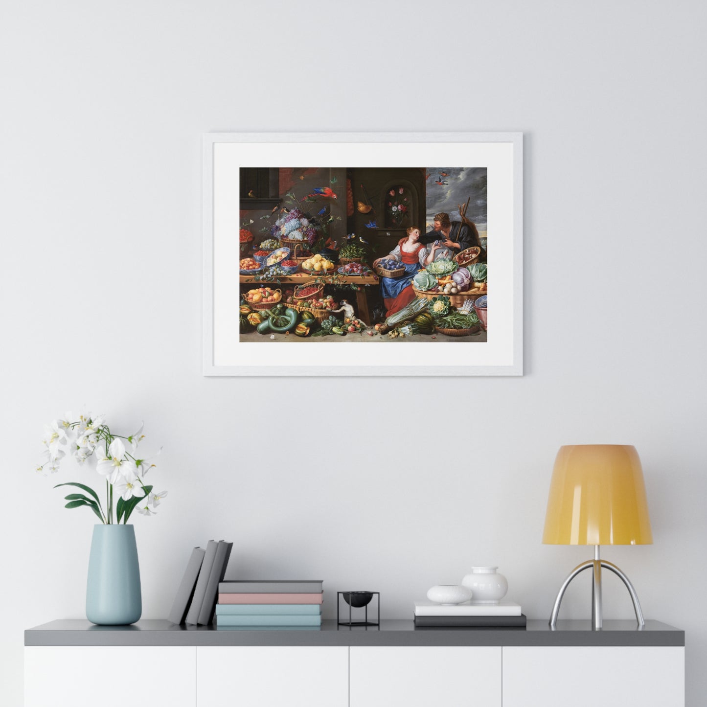 Fruit and Vegetable Market with a Young Fruit Seller (1650–1660) by Jan van Kessel, from the Original, Framed Print