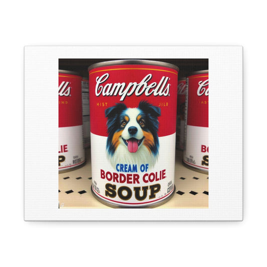 Cream of Border Collie Soup Homage to Andy Warhol Art Print 'Designed by AI' on Satin Canvas