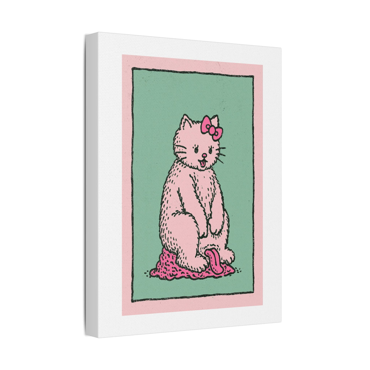 Cute Pink Cat Stretched Canvas Wall Art