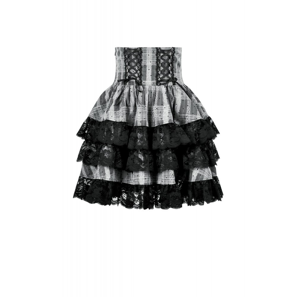 Dark in Love Hexa Layered Tartan Skirt in Black