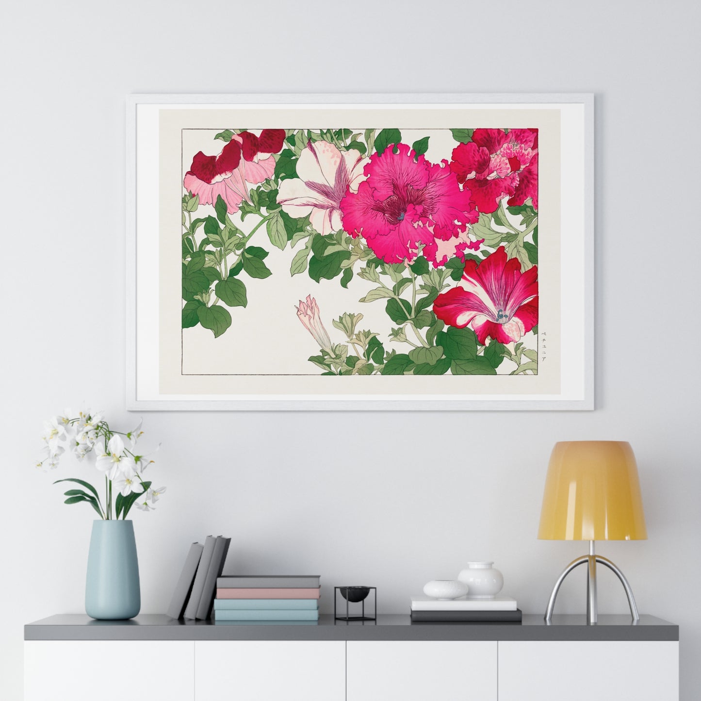 Vintage Petunia, Japanese Woodblock Art (1917) from Seiyō Sōka Zufu, by Tanigami Kônan, Framed Art Print