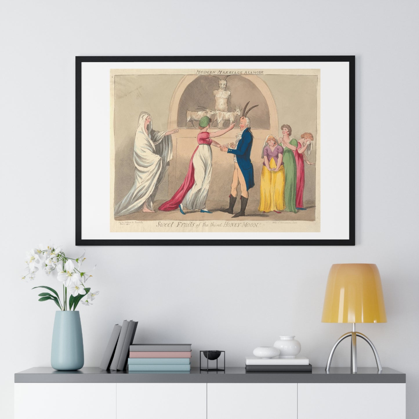 Modern Marriage a La Mode, Sweet Fruits of the Third Honey Moon (1796) from the Original, Framed Art Print