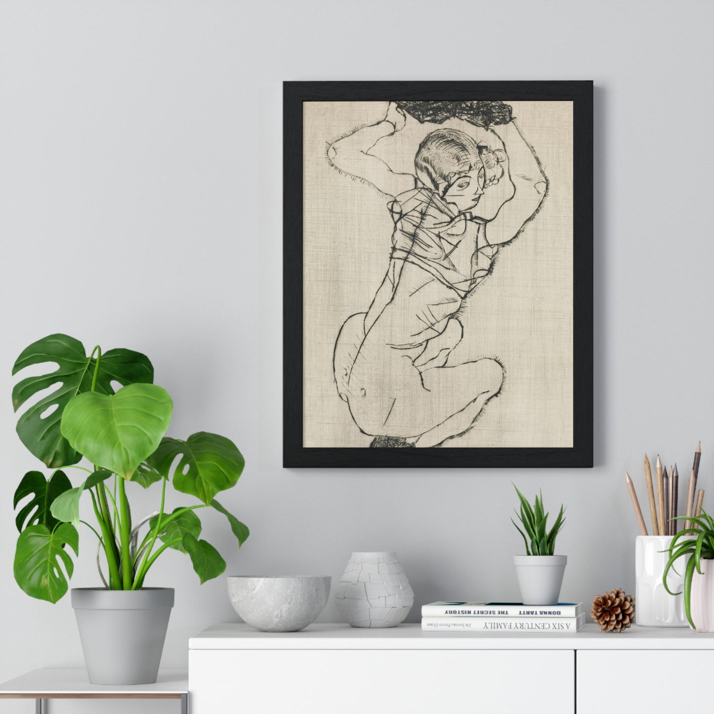 Squatting Woman (1914) by Egon Schiele from the Original, Framed Art Print