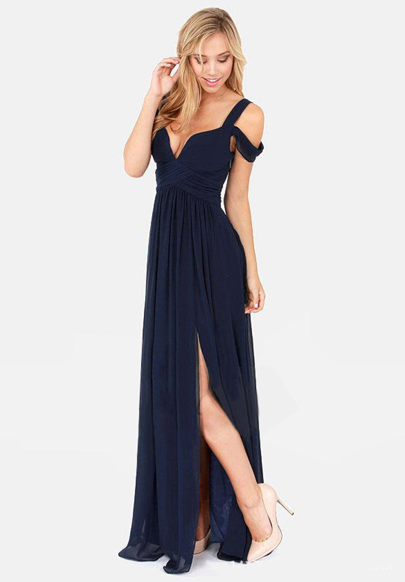 Vireous Long Elegant Greek-Style Pleated Dress, Bridesmaid Dress