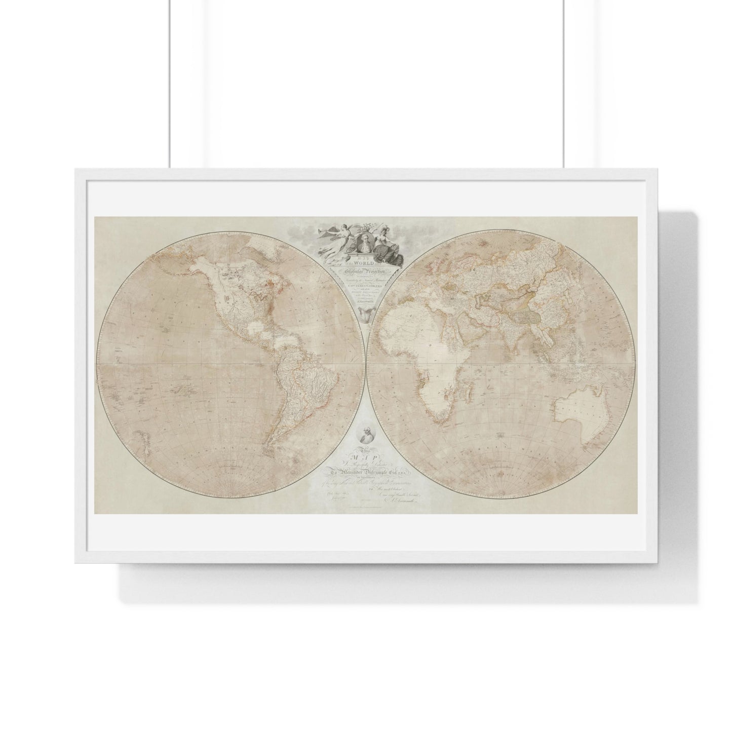 Map of the World on a Globular Projection Exhibiting Particularly the Nautical Researches of Captain James Cook (1794) from the Original, Framed Art Print