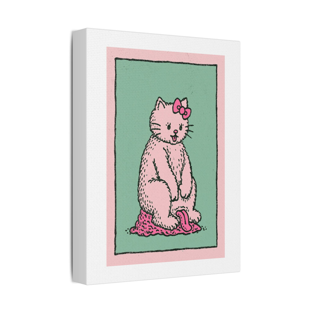 Cute Pink Cat Stretched Canvas Wall Art
