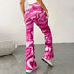 Women's Casual Wide-Leg Hot Pink Print Bootcut Pants