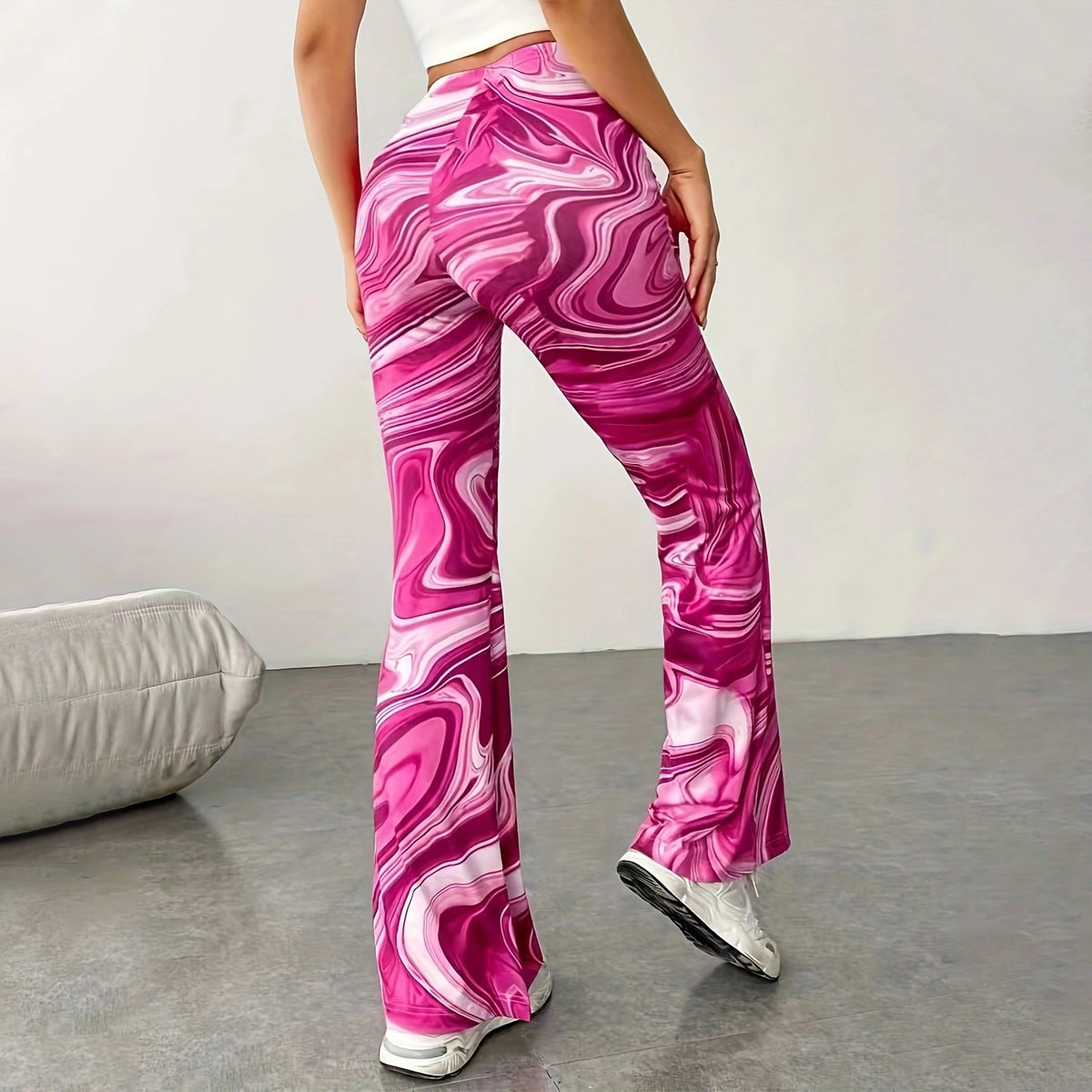 Women's Casual Wide-Leg Hot Pink Print Bootcut Pants