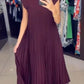 Vireous Sleeveless Pleated Long Dress Round Neck, Multi Colours, Spring and Summer Collection