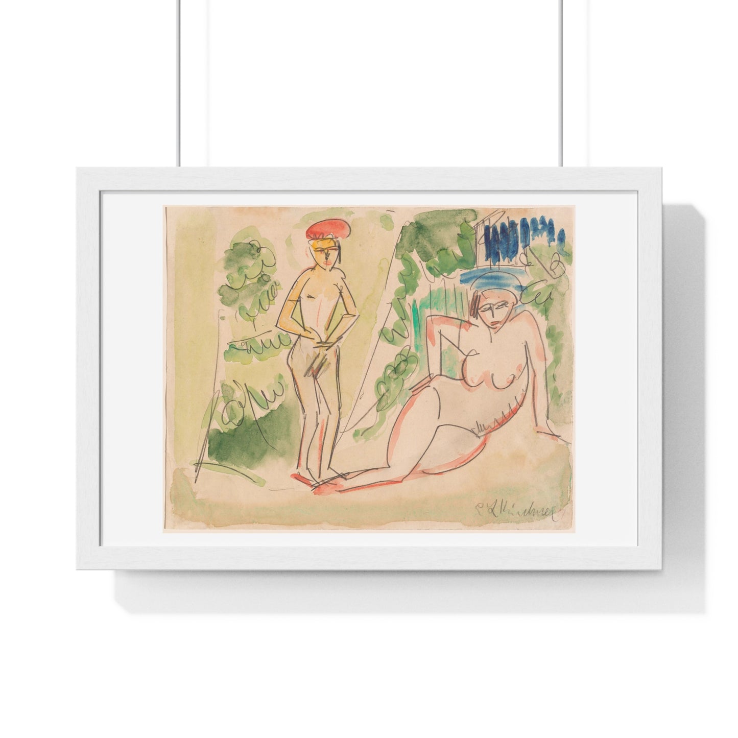 Two Bathers Near the Woods (1910–1911) by Ernst Ludwig Kirchner, from the Original, Framed Print