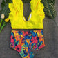 Ruffles Two-Piece Swimsuit, Printed Split Bikini Women's Swimwear