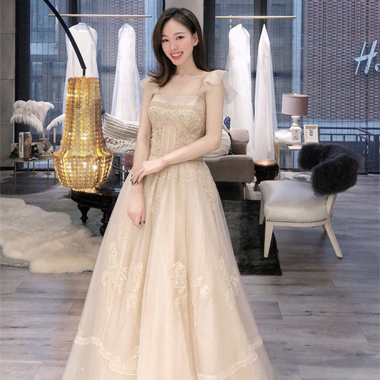 Women's Champagne Lightweight Luxury Brocade Corset Evening Gown