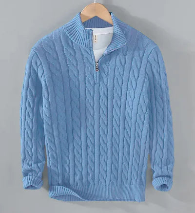 Vireous Classic Cable Knit Zip-Up Men’s Sweater