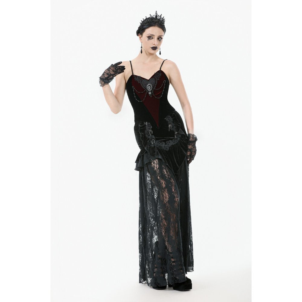 Dark in Love Morrigan Velvet and Lace Chain-Detail Bodysuit