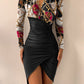 Tailored Chain Print Ruched-Waist Slim Dress