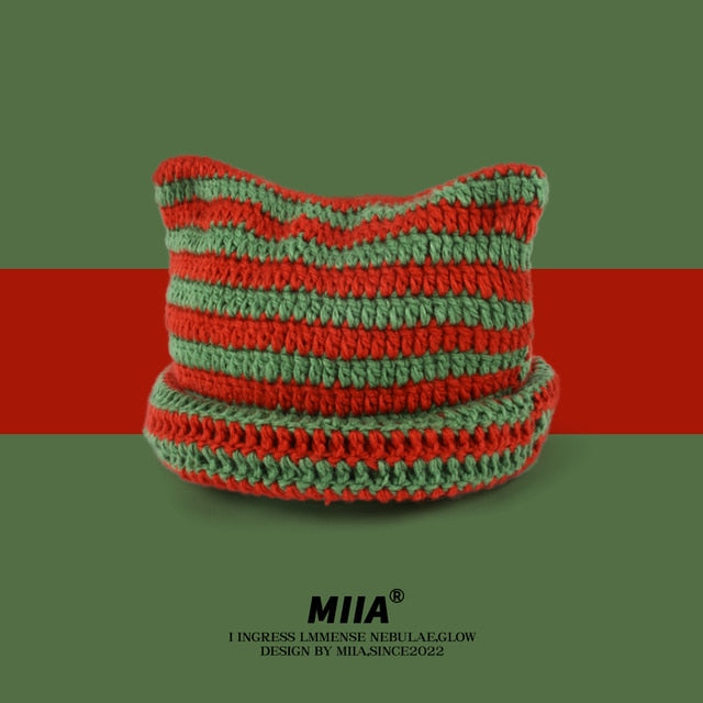 MIIA Cute Devil Knitted Striped Hat