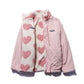 Heart Print Fleece-Lined Warm Reversible Cotton-Padded Women's Jacket