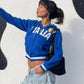 'Italia' Embroidered Blue Women's Zipper Jacket