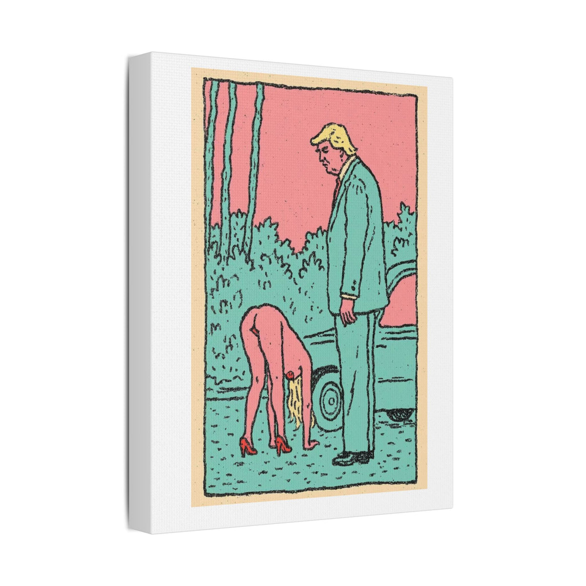Donald Trump, Cartoon Pop Art Print on Satin Canvas, Stretched